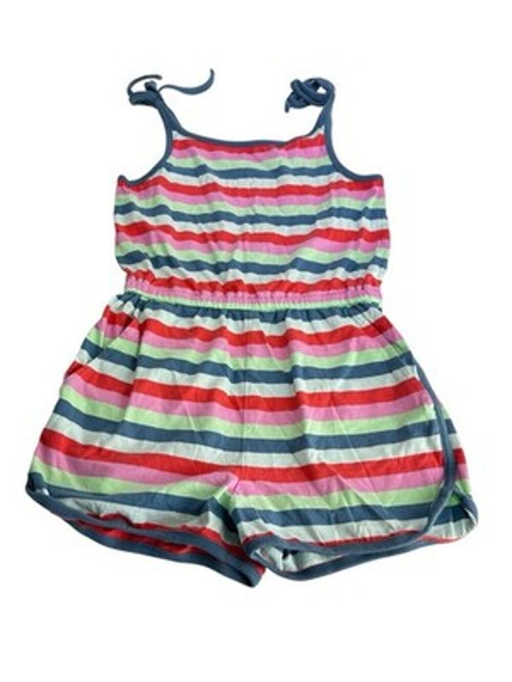 Tea Collection Tie Shoulder Sporty Scarlet Stripe Romper Girls Size 8